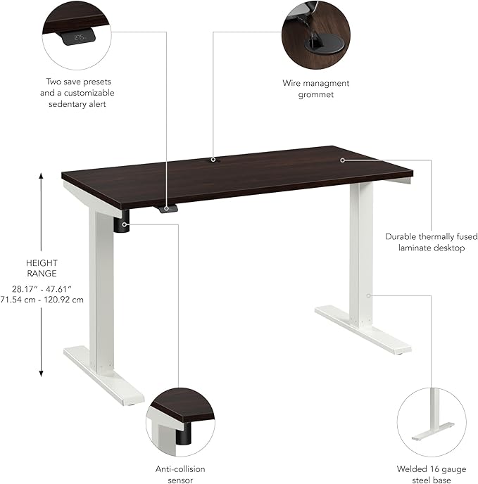 Bush Business Furniture 48-inch Electric Height Adjustable Standing Desk, Ergonomic Sit-Stand Computer Table for Home and Professional Office, Move 40 Series, Black Walnut with White Base