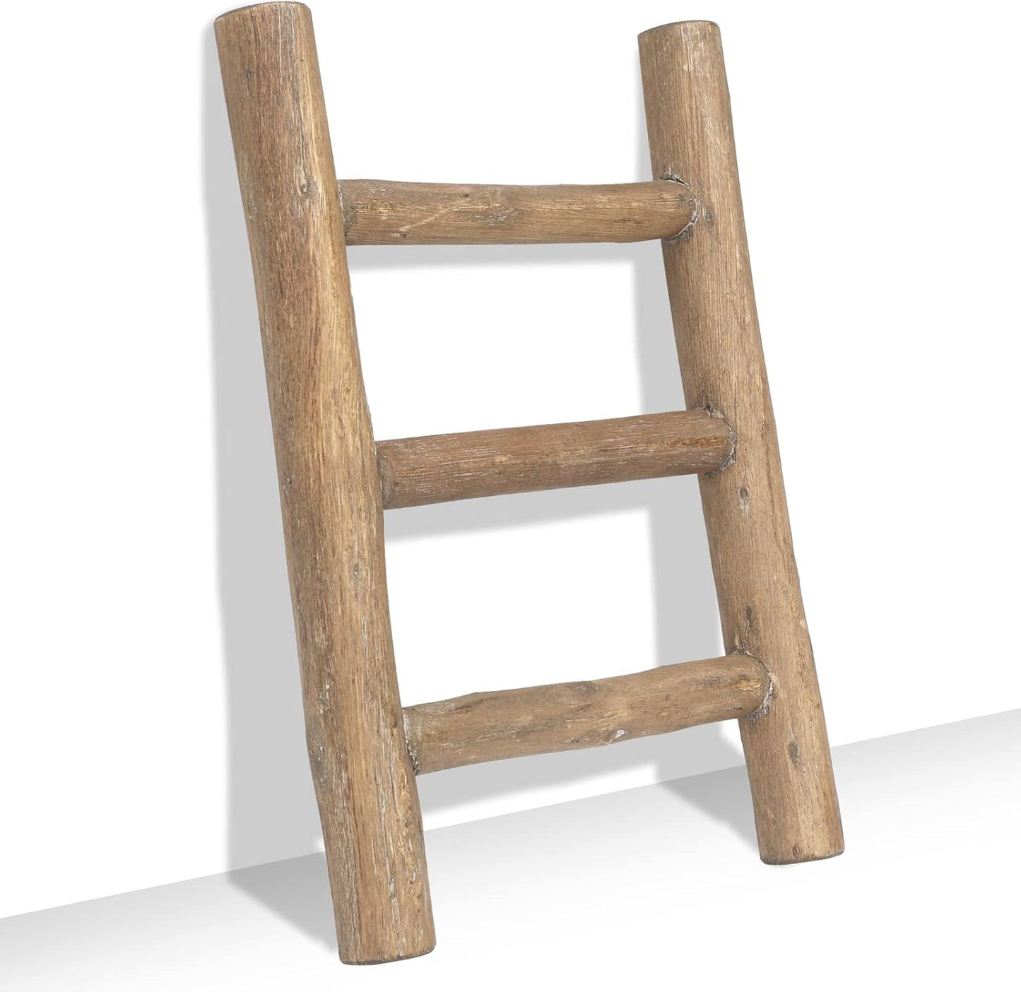 FUIN Fully Assembled Wooden Tea Towel Ladder, Mini Ladder Towel Rack Display Hanger, Small Rustic Farmhouse Tea Towel Stand Holder for Country Bathroom Decor, Brown