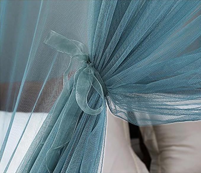 Kertnic Mosquito Net Bed Canopy for Girls, Princess Canopy Bed Curtain Fine Sheer Mesh Dome Bed Canopies, Kids & Adults Lace Tent for Twin Full Queen King Bed (Lake Blue)