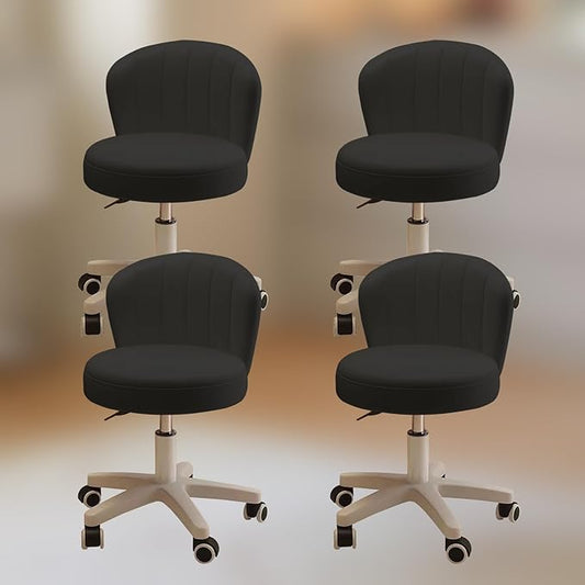 Small Desk Chair Round Rolling Chair with Back PU Leather Height Adjustable Swivel Vanity Work Computer Stool Chair for Home Office Bedroom, Set of 4
