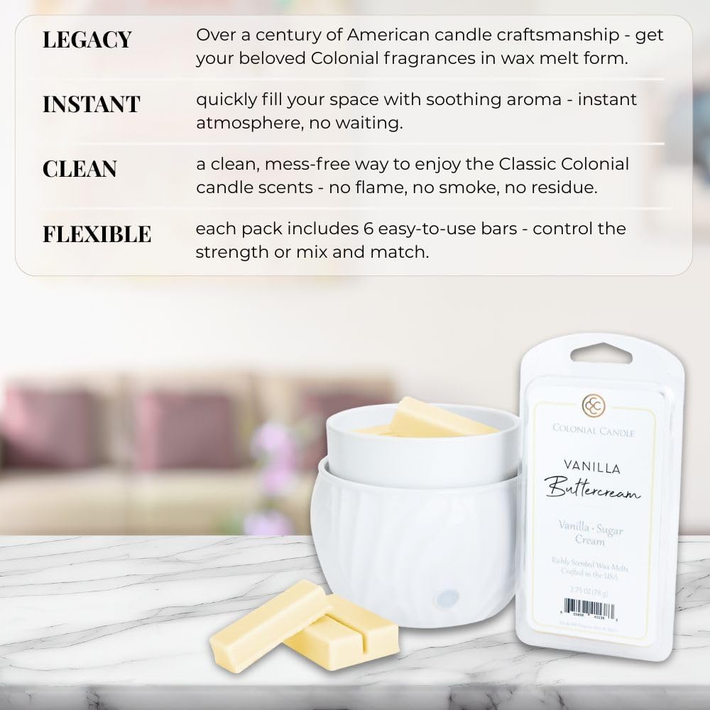 Colonial Candle Vanilla Buttercream Wax Melts, Wax Melt Warmer Cubes, Long Lasting Scented Wax Warmer Cubes, 4 Pack, 6 Cubes Each - Made in The USA
