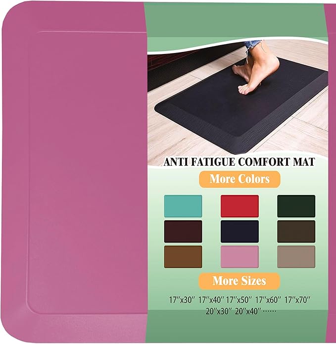 1" Extra Thick Anti Fatigue Floor Mat 50" L x 17" W,Kitchen Mat, Standing Desk Mat,140D Advanced PU Foam Ergonomic Comfort at Home, Office, Garage, Sink (Rose Pink)