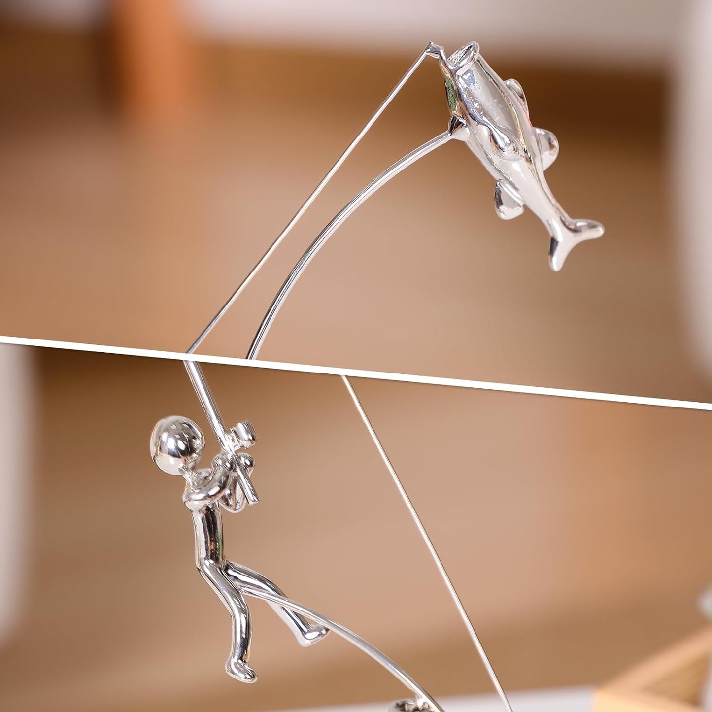 Kinetic Fishing Sculpture, Balance Art for Your Space, Fisherman Balancing Sculpture, Home Office Decor, Gifts for Fishing Lovers
