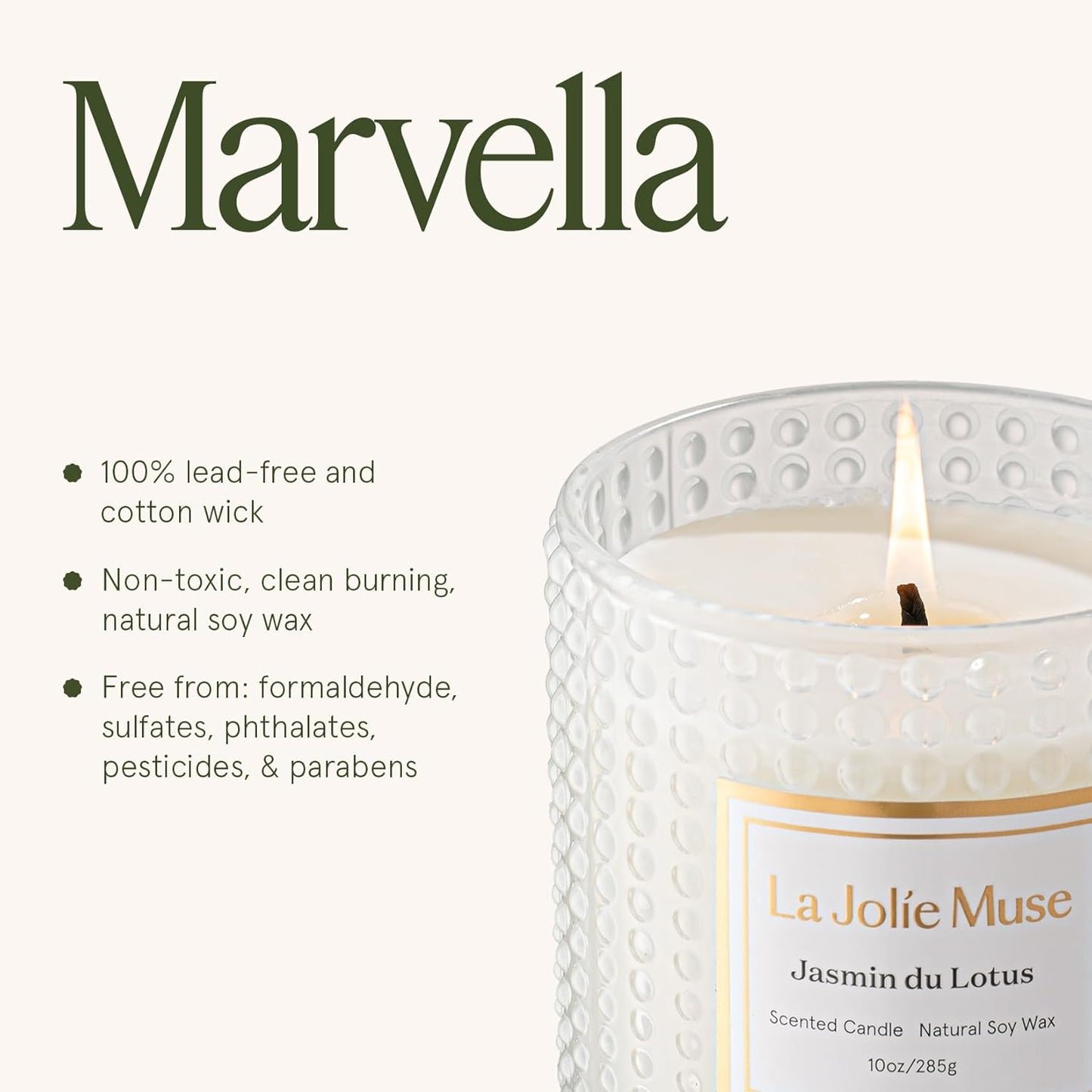 LA JOLIE MUSE Jasmine du Lotus Scented Candles - Ivy, Jasmine, Cedarwood | 10 oz Natural Soy Wax | 55 Hours Clean Burn | Floral Scented Candle | Gift-Ready for Hosts & Gatherings