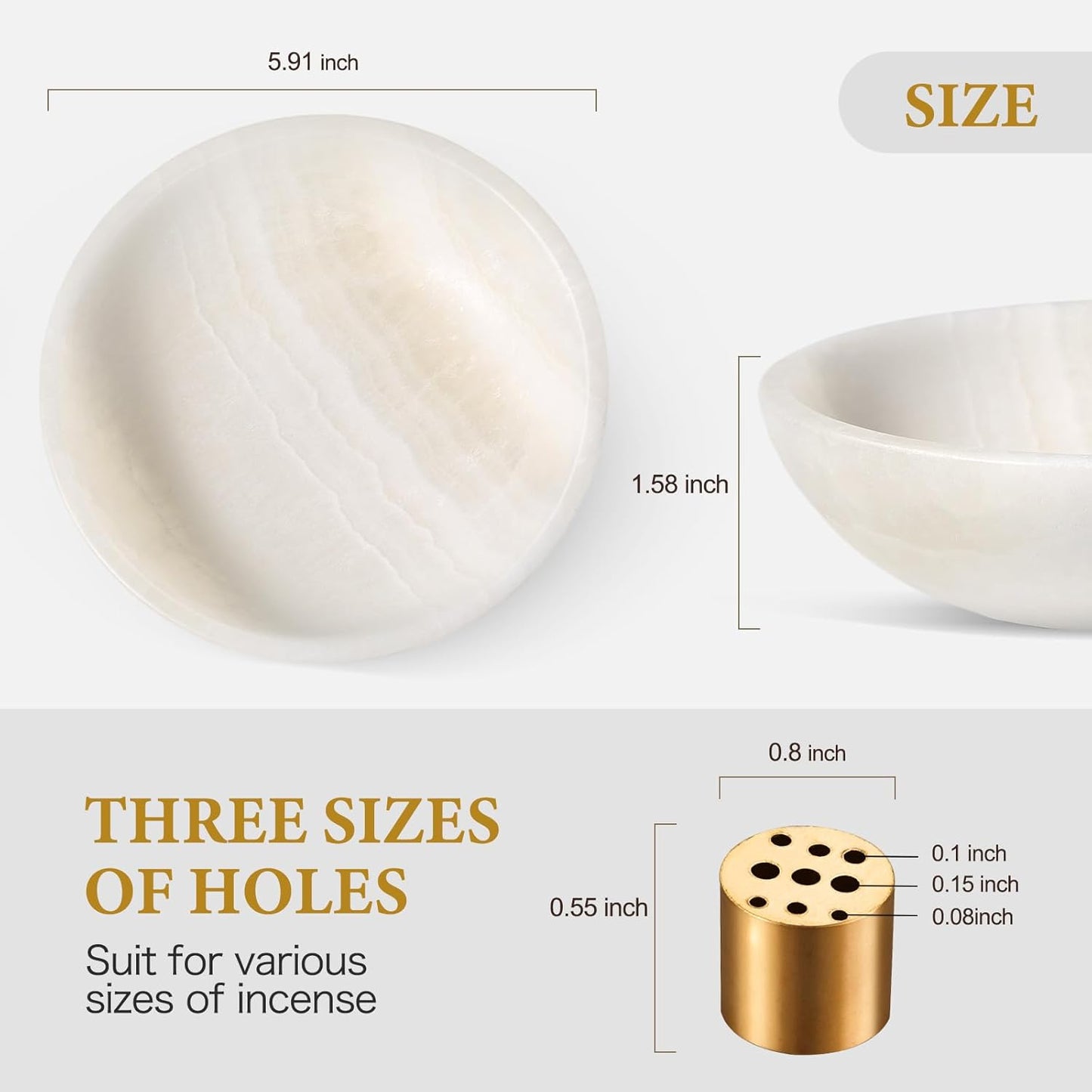 Koville Natural Marble Incense Holder, Incense Holder for Sticks with 9 Holes, Handmade Incense Burner Ash Catcher for Meditation Yoga SPA, Balsam Fir/Palo Santo/Sage/Cone (White)