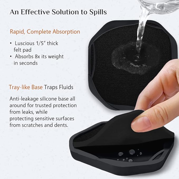 UMIRRO Absorbent Coasters for Drinks, Cool Silicone Cup Coaster with Felt Insert for Modern Coffee Table Decor, Small Unique Birthday Gift Ideas for Men Dad Him Women Mom Her, 4", Black, Set of 4