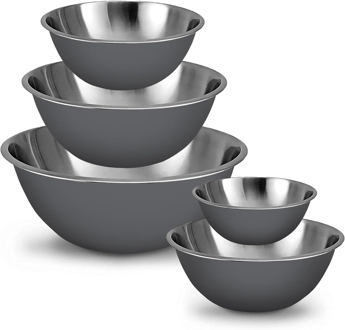 WHYSKO Meal Prep Stainless Steel Mixing Bowls Set, Home, Refrigerator, and Kitchen Food Storage Organizers | Ecofriendly, Reusable, Heavy Duty (Gray)