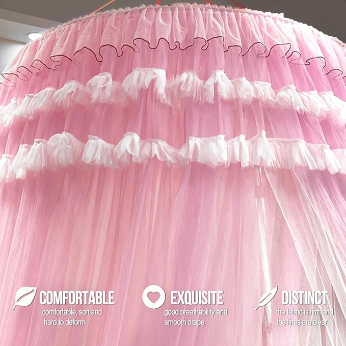 Kertnic Dreamy Bed Canopy for Girls, Princess Canopy Curtains Double Layer Sheer Mesh, Kids & Adults Canopies Netting Room Decor Tent Mosquito Net for Queen King Bed (Double Layer-Peach Pink)
