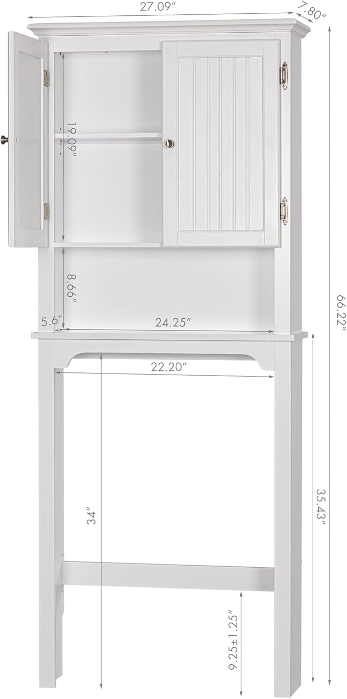 UTEX Over The Toilet Storage Cabinet, Over Toilet Bathroom Organizer with Adjustable Shelves and Double Doors, White