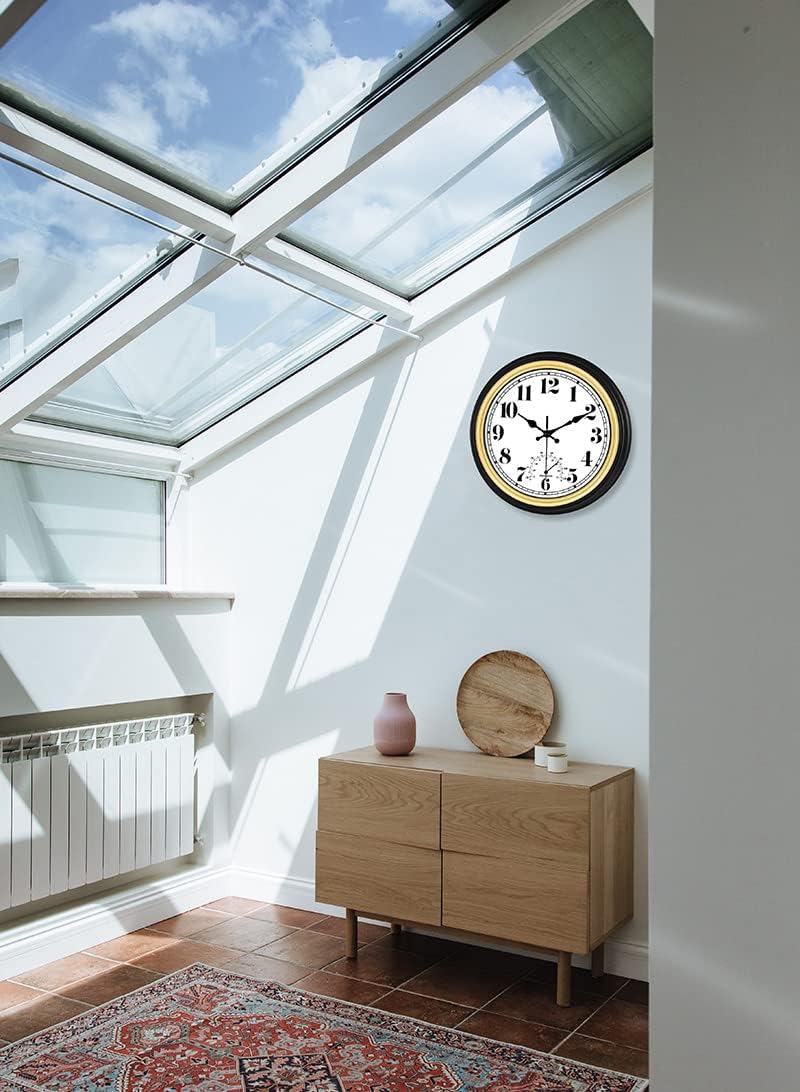 45MinST 12 Inch Indoor/Outdoor Retro Round Waterproof Wall Clock with Thermometer, Silent Non Ticking Battery Operated Quality Quartz Wall Clock Home/Patio Decor