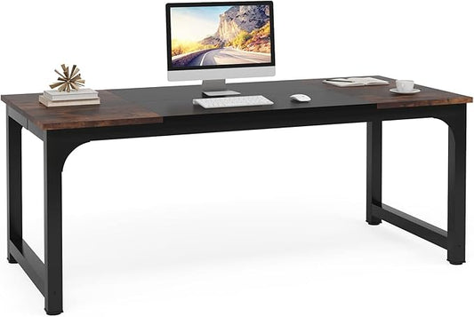 Tribesigns Modern Computer Desk, 70.8 x 31.5 inch Large Office Desk Computer Table Study Writing Desk Workstation for Home Office, Black Metal Frame