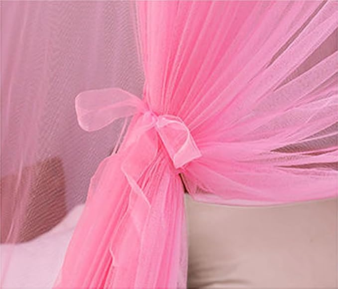 Kertnic Mosquito Net Bed Canopy for Girls, Princess Canopy Bed Curtain Fine Sheer Mesh Dome Bed Canopies, Kids & Adults Lace Tent for Twin Full Queen King Bed (Pink)