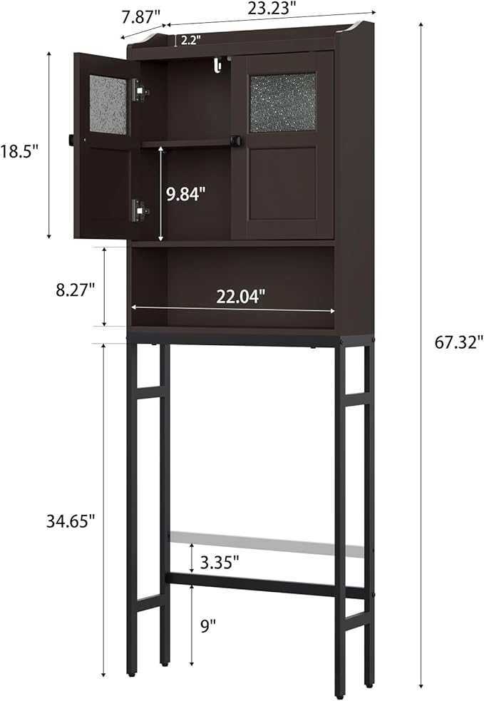 Over The Toilet Cabinet for Bathroom Storage, Over Toilet Storage Cabinet, Above Toilet Storage with 2 Doors and Adjustable Shelf Space Saver Cabinet Over Toilet Bathroom Organizer (Espresso)