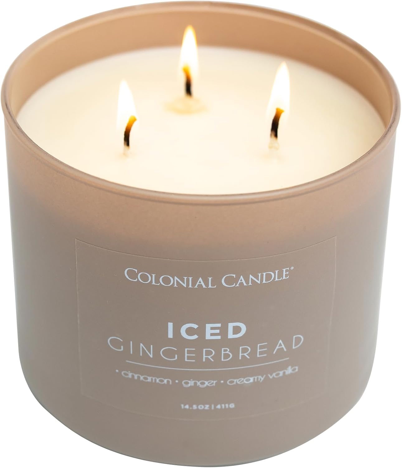 Colonial Candle Iced Gingerbread Scented Jar Candle, Pop of Color Collection, 3 Wick, 14.5 oz - Up to 60 Hours Burn