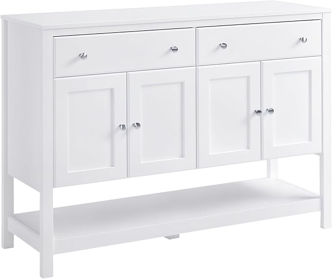 HOMCOM 47" Coffee Bar Cabinet, Sideboard Buffet, Accent Kitchen Cabinet with Adjustable Shelves and Drawers for Living Room, White