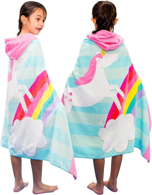 Kids Bath Towels, Kids Towel Girls Boys Hooded Beach,Bathroom,Pool Swim Towels 30 × 50 INCH Large Size Ultra Absorbent Cute Cartoon Animal Full Vitality 100% Cotton Wearable Wrap for Child