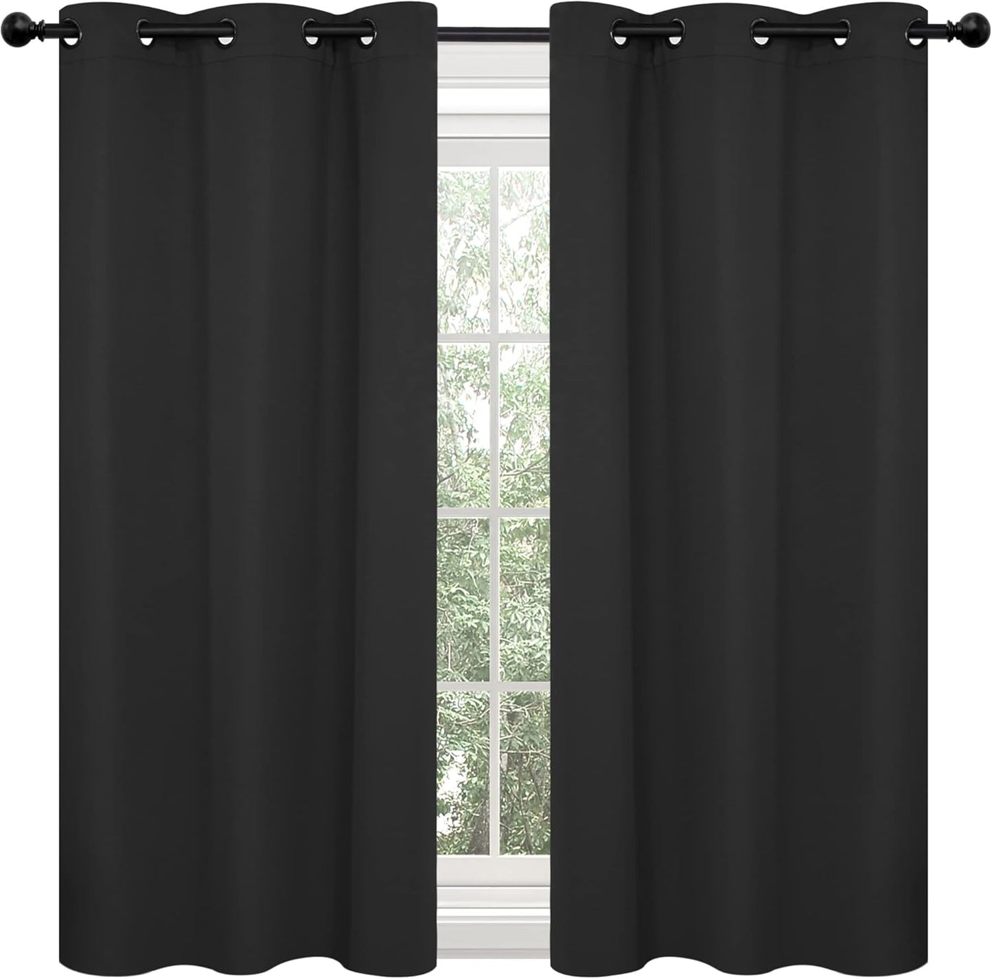 Deconovo Blackout Curtains for Bedroom – Set of 2 42W x 45L Inch Thermal Insulated & Noise Reducing Panels–Home Window Room Darkening Sustainable Grommet Drapes for Living Room and Nursery, Black