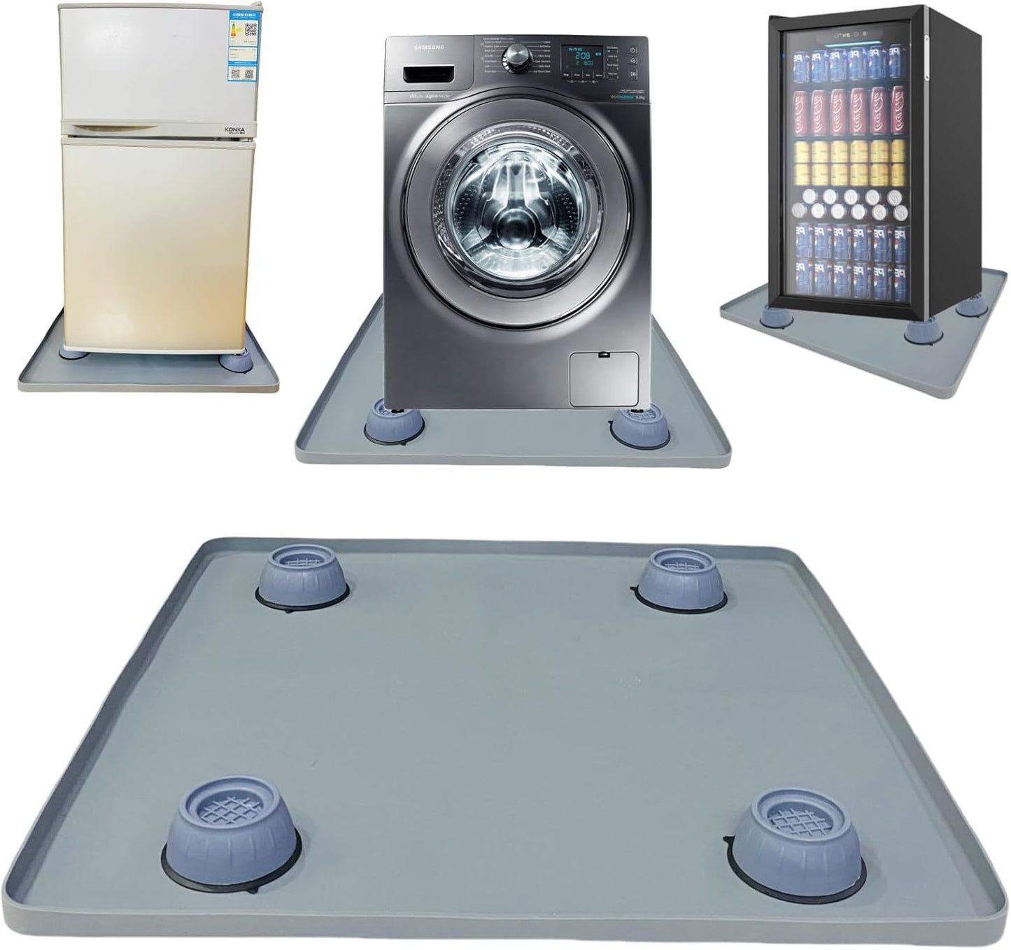 Mini Fridge Silicone Mat with Raised Edges, 24" x 24" x 0.8" Mini Fridge Drip Tray With 4 Base Raisers,Mini Refrigerator Carpets Floor Protector (Grey)