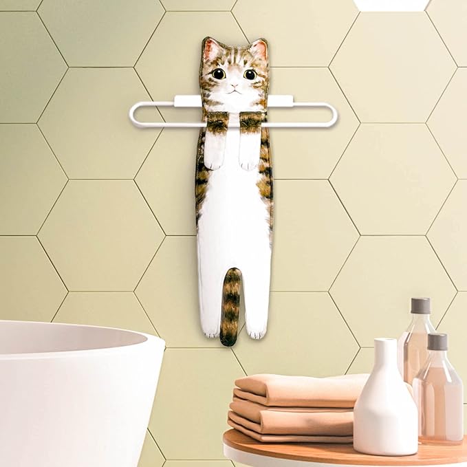 Hand Towels for Bathroom Kitchen,Cute Cat Quick-Dry Hanging Hand Towels Decorative for Bathroom Face Towels,Funny Gifts for Cat Lovers (Yellow)