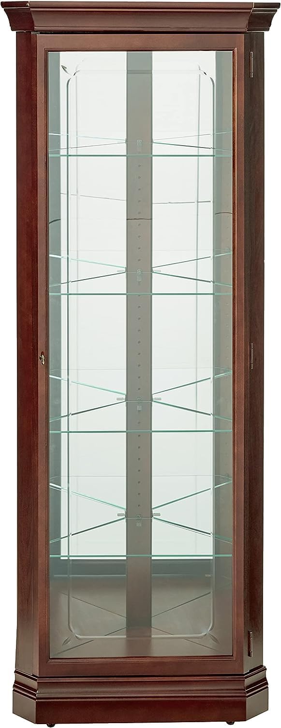 Howard Miller Brown Corner Curio Cabinet, Lockable Storage Cabinets Adjustable Glass Shelves with Floor Mount, Wood Finish Perfect for Collectibles, Living Room & Office & Home Decor