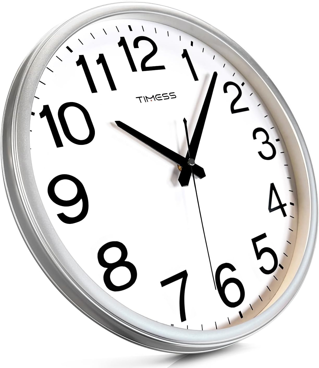 Wall Clock, 13 Inch Large Dial Non-Ticking Silent Battery Operated Quality Analog, Ultra-Quiet Movement Quartz, Timeless Stylish Clock, Ideal Modern Home, Office Décor (Sliver)