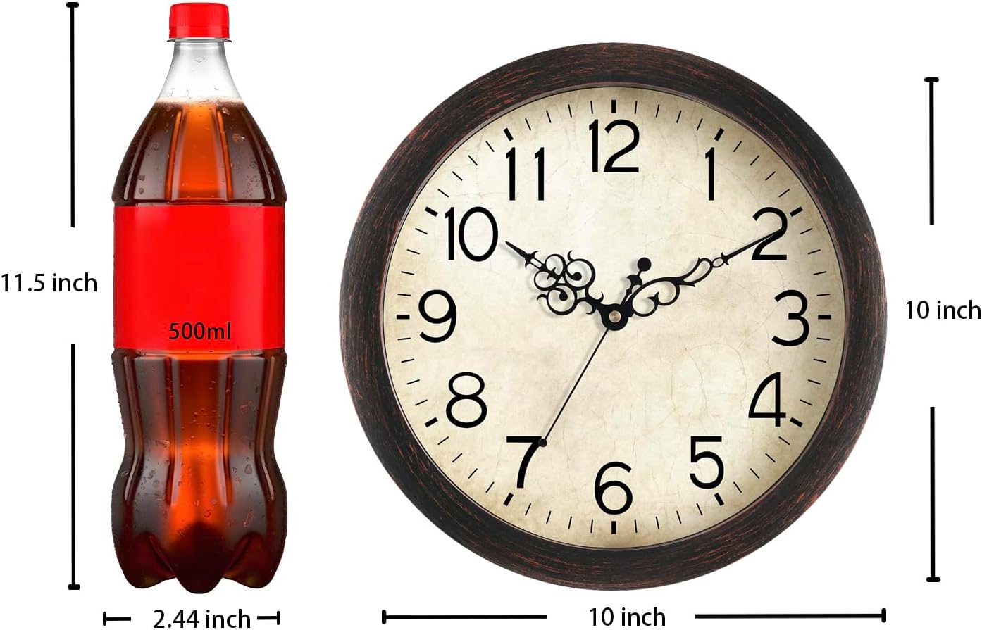 Wall Clock 10 Inch Vintage Wall Clocks Battery Operated Quartz Silent Non-Ticking Retro Rustic Style Clock Decorative for Kitchen,Bathroom, Living Room, Home Office (Bronze)