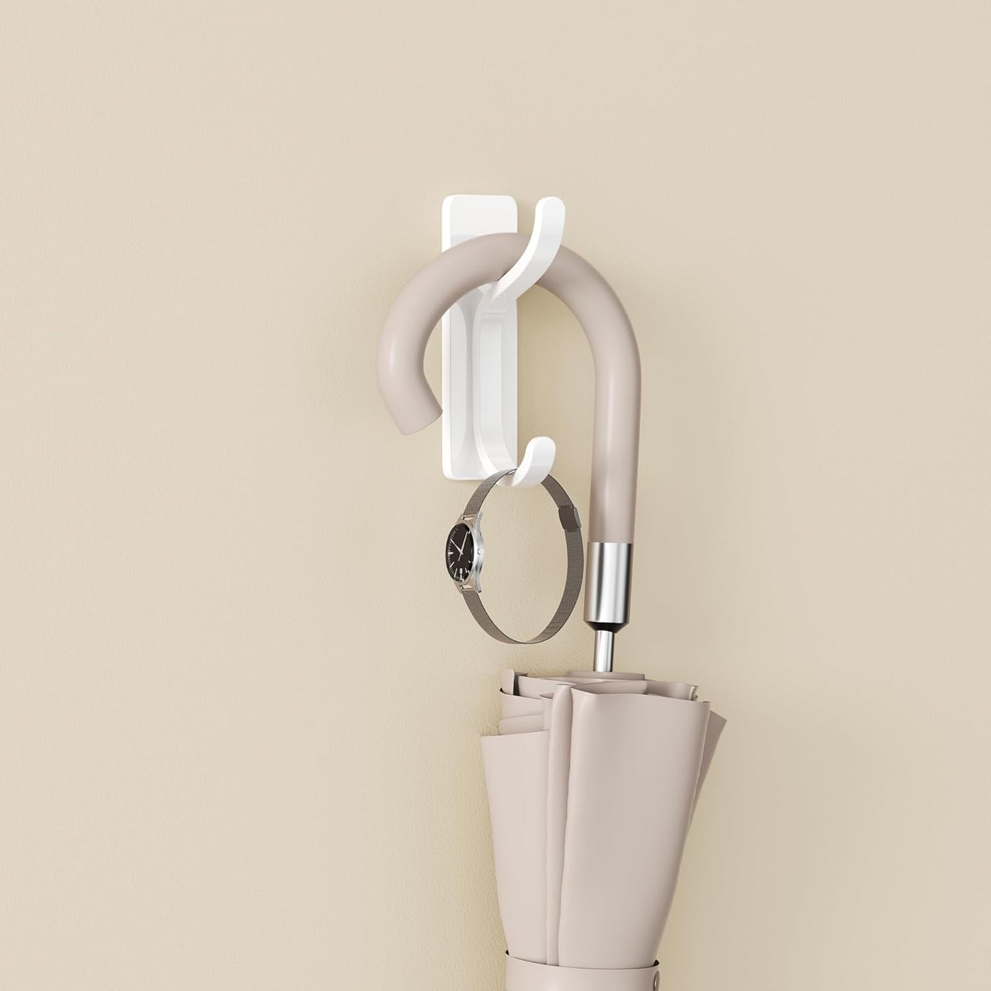 2 Pack Wall Hooks for Hanging: Adhesive Coat Hooks for Hat, Towel, Purse, Clothes, Keys, Backpack, Hangers for Door, Kitchen, Bathroom, Shower, Heavy Duty Stick On, Hold 13 lb, Stainless, White