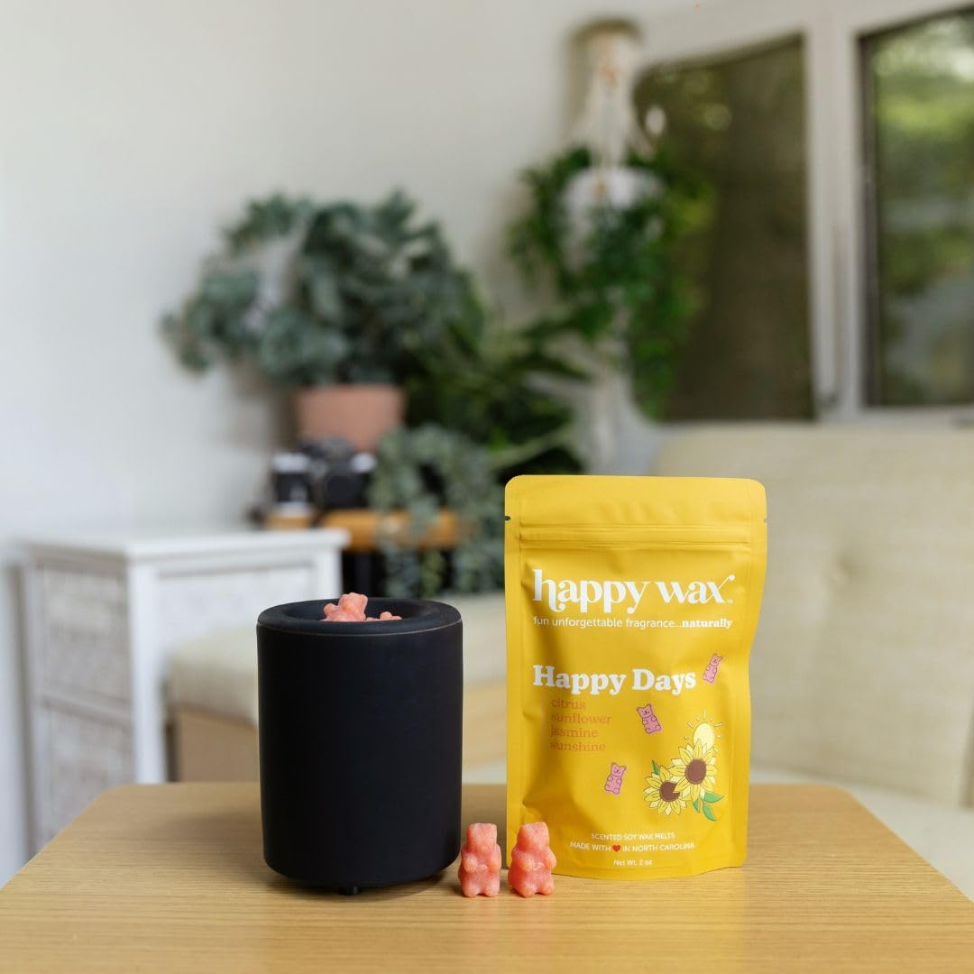 Happy Wax Black Mini Mod Warmer for Scented Wax - Small Tabletop with Timer - Electric, Ceramic with Removable No Mess Silicone Dish