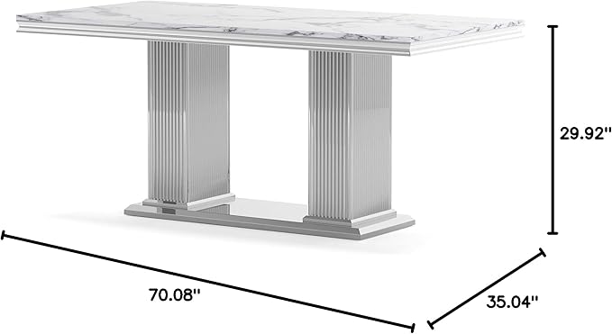 HomVent 70.08 Inch Modern Rectangular Faux Marble Dining Table with Stainless Steel Legs (Silver)