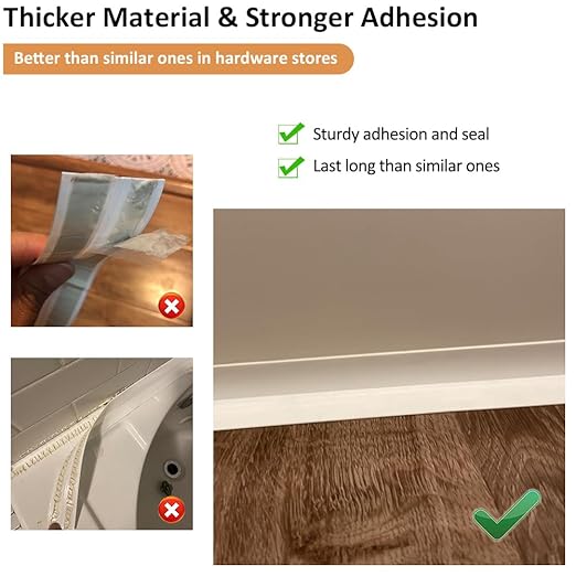 White Caulk Tape Self Adhesive Waterproof, Bathroom Peel & Stick Caulking Strip Floor Tile Wallpaper Toilet Tub Shower Wall Trim, DIY Project Renter Friendly Decor, Quick & Easy to Install in Minutes