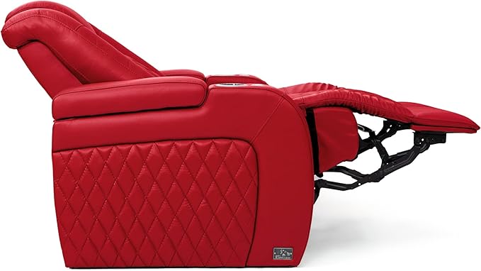 Seatcraft Diamante - Home Theater Seating - Living Room - Power Recline - Italian Leather - Powered Headrests - Cupholders - USB Charging - Ambient Lighting - Arm Storage, Red, Row of 2