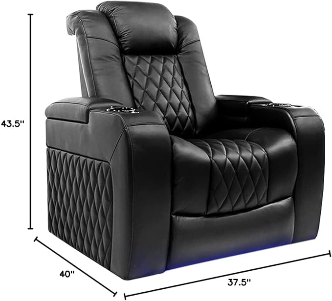 Valencia Tuscany Home Theater Seat - Nappa Leather Power Recliner with Cool Gel Memory Foam, USB-C/A Charging, RGB LED Lights, Adjustable Lumbar & Headrest (Single Recliner,Black)