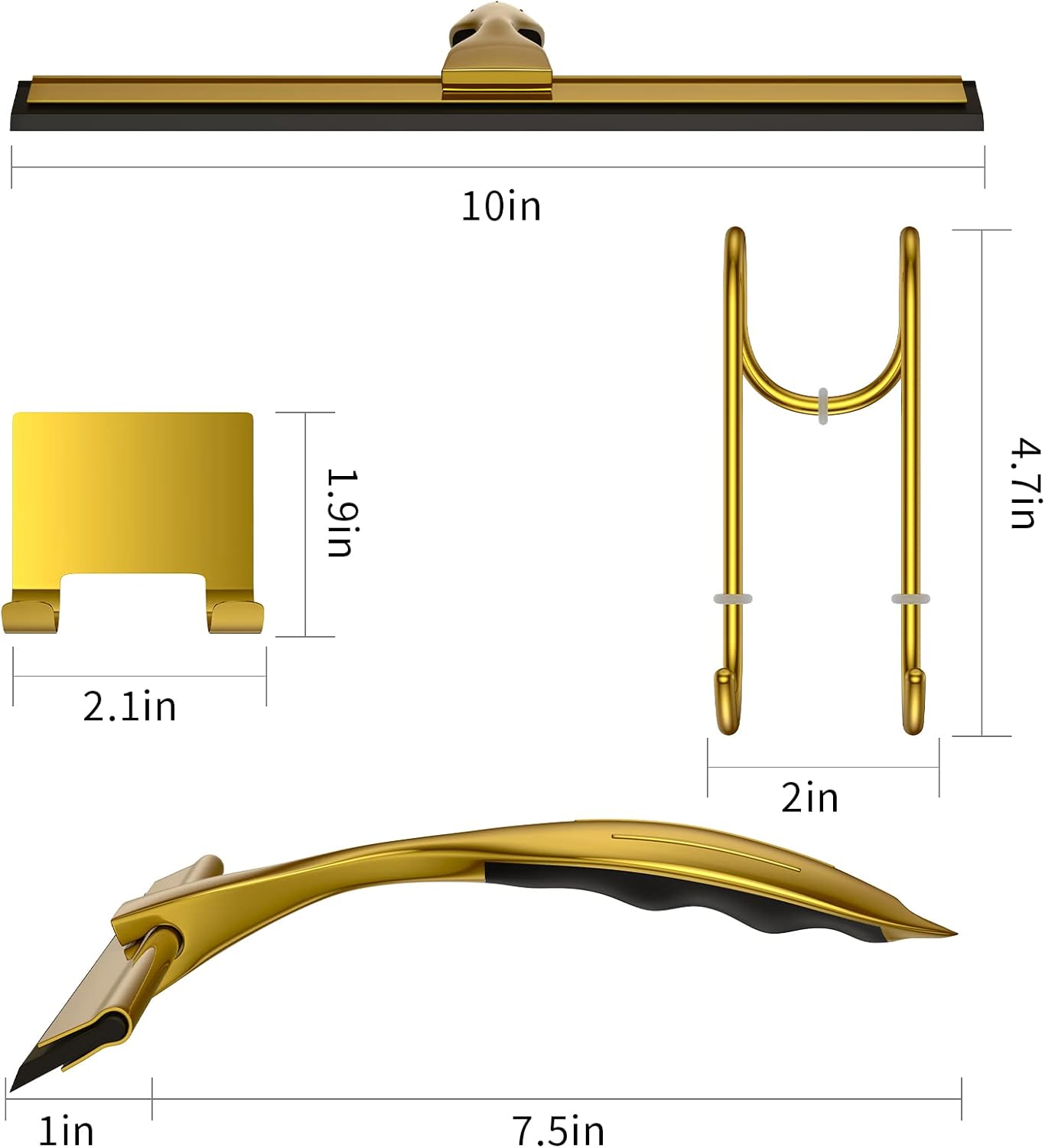 Shower Squeegee Set, 10-Inch Stainless Steel Squeegee for Bathroom, Shower Doors, Mirrors, Tiles, and Car Windows - 100% Streak Free, Includes Shower Door Hook, Adhesive Hook and Spare Silicone Blade