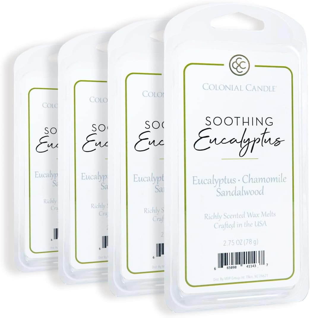 Colonial Candle Soothing Eucalyptus Wax Melts, Wax Melt Warmer Cubes, Long Lasting Scented Wax Warmer Cubes, 4 Pack, 6 Cubes Each - Made in The USA