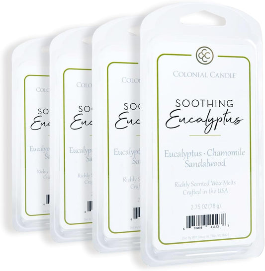 Colonial Candle Soothing Eucalyptus Wax Melts, Wax Melt Warmer Cubes, Long Lasting Scented Wax Warmer Cubes, 4 Pack, 6 Cubes Each - Made in The USA