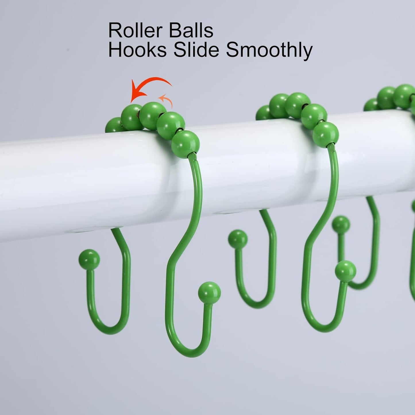 Goowin Shower Curtain Hooks, 12 Pcs Shower Curtain Rings, Stainless Steel Shower Curtain Hooks Rings Rust Proof, Smooth Sliding Anti-Drop Double Shower Hooks for Shower Curtain, Rods (Green)