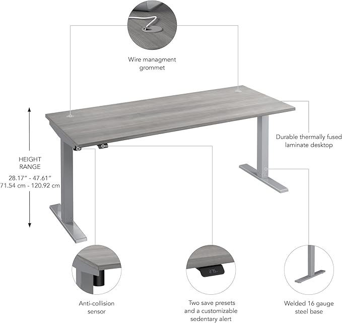 Bush Business Furniture 72-inch Electric Height Adjustable Standing Desk, Ergonomic Sit-Stand Computer Table for Home and Professional Office, Move 40 Series, Platinum Gray with Metallic Gray Base