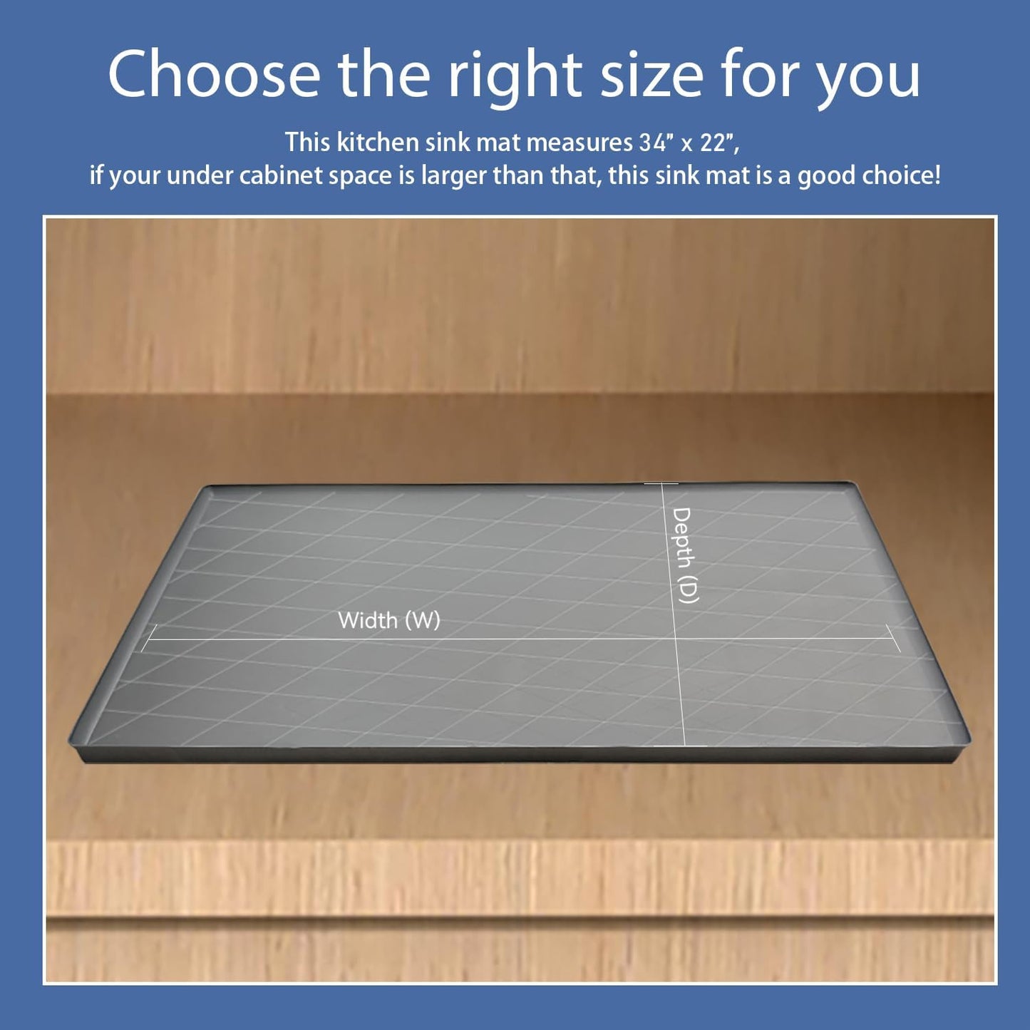 34"x22" Thickened Silicone Sink Mat - Kitchen & Bathroom,Leak-Proof Cabinet Liner with Raised Edges,Non-Slip Grip,Waterproof Counter Protector,Heat-Resistant & Easy to Clean