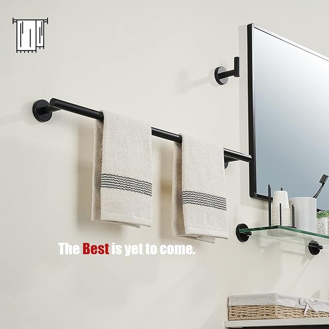 JQK Black Towel Bar, 27 Inch 304 Stainless Steel Thicken 0.8mm Towel Rack Bathroom, Towel Holder Matte Black Wall Mount, Useable Length 24 Inch, TB110L24-PB