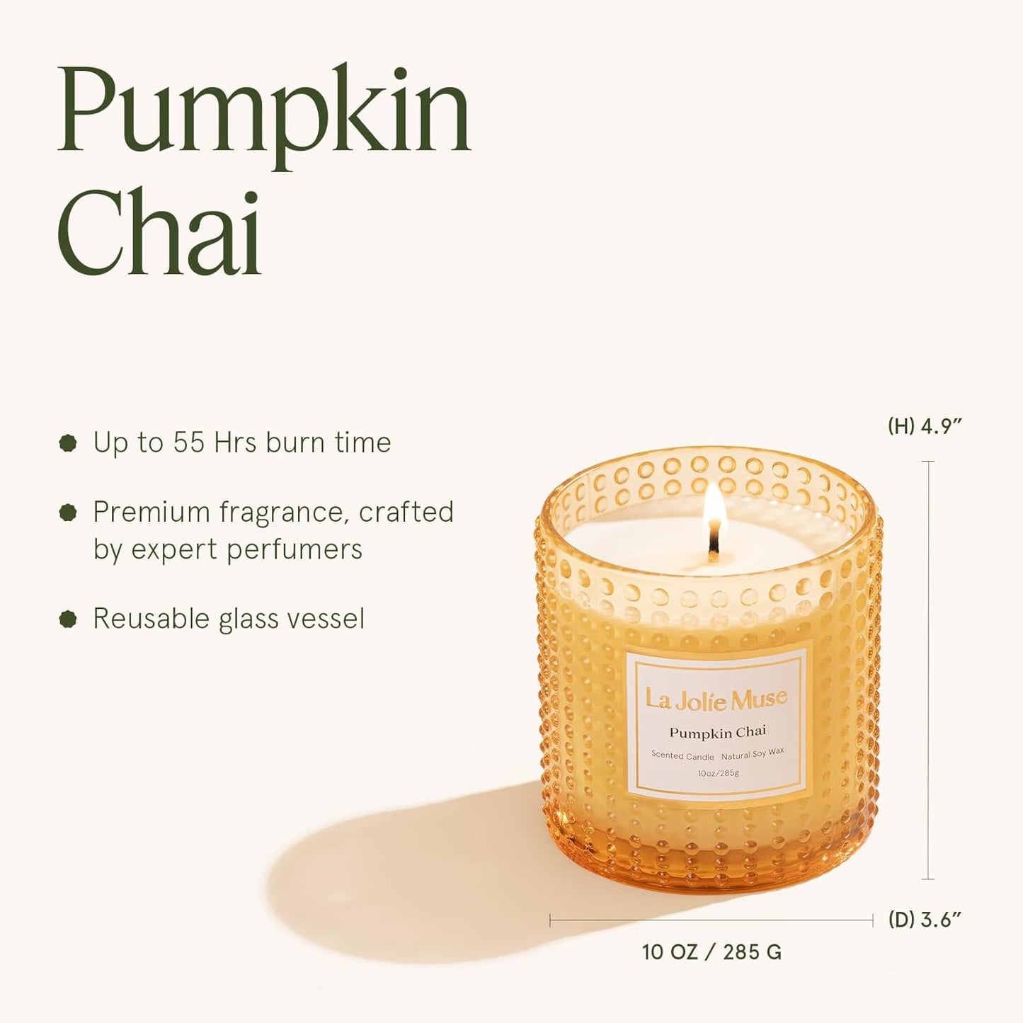 LA JOLIE MUSE Fall Candles – Pumpkin Candle with Spicy Chai & Vanilla | 10 oz Soy Wax Candle | 55 Hours Clean Burn | Autumn Home Décor & Hosting Gift