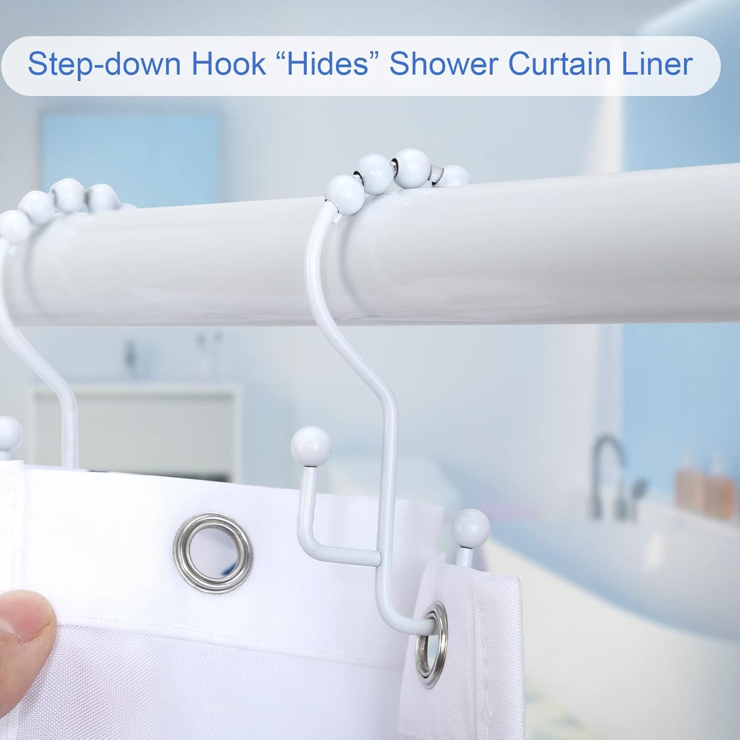 Shower Curtain Rings, SUTINE Double Shower Curtain Hooks, Rust-Resistant Metal Shower Curtain Rings, Free Sliding Stainless Steel Shower Hooks for Shower Curtains & Liners, 12pcs-White