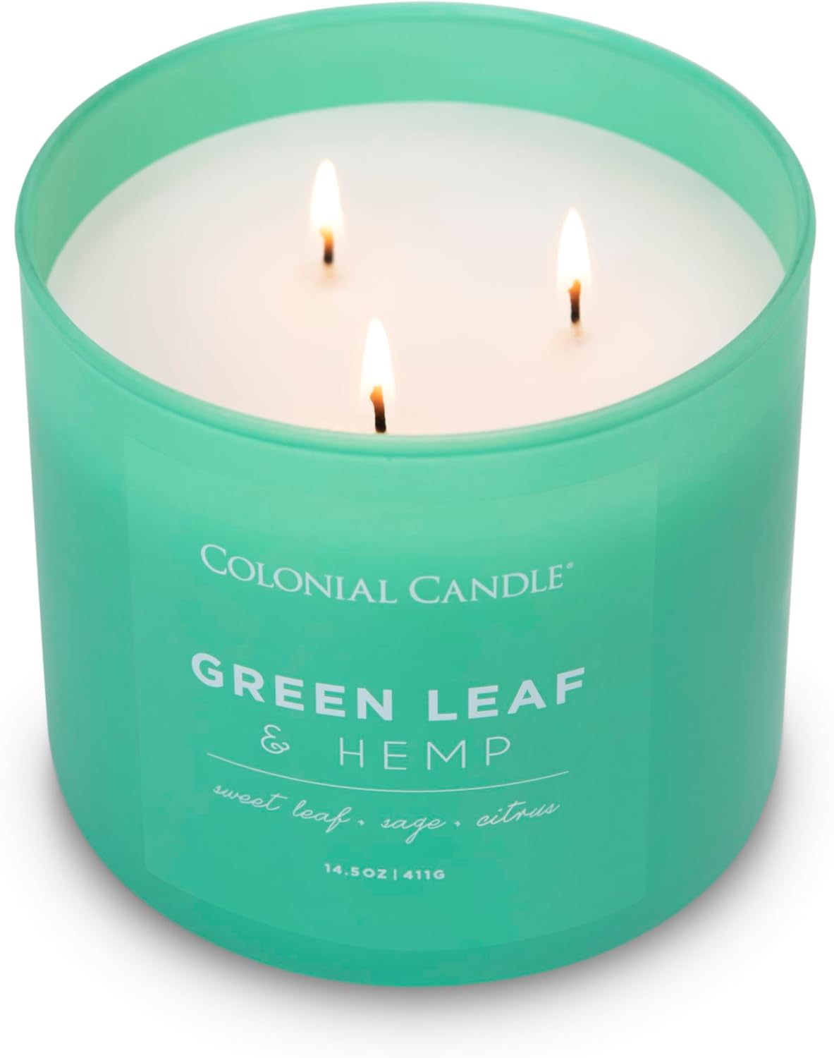 Colonial Candle Green Leaf & Hemp Scented Jar Candle, Pop of Color Collection, 3 Wick, Green, 14.5 oz - Up to 60 Hours Burn