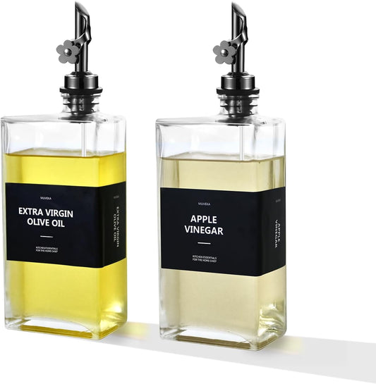 Olive Oil Dispenser Bottle for Kitchen, 16.9 oz/ 500 ml Vinegar Dispenser, Cooking Oil Dispenser Set, Glass Cruet with Pourer Spouts for Vinegar, Coffee Syrup Dispenser