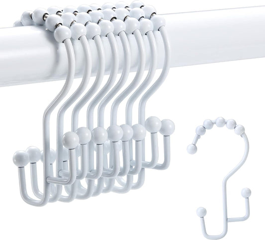 Shower Curtain Rings, SUTINE Double Shower Curtain Hooks, Rust-Resistant Metal Shower Curtain Rings, Free Sliding Stainless Steel Shower Hooks for Shower Curtains & Liners, 12pcs-White