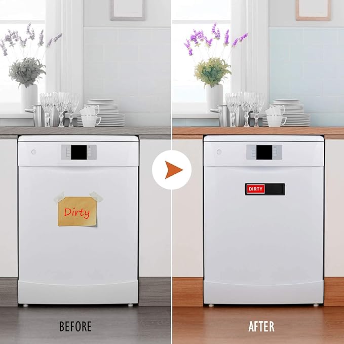Dishwasher Magnet Clean Dirty Sign Shutter Only Changes When You Push It Non-Scratching Strong Magnet or Adhesive Options Indicator Tells Whether Dishes are Clean or Dirty (Black)