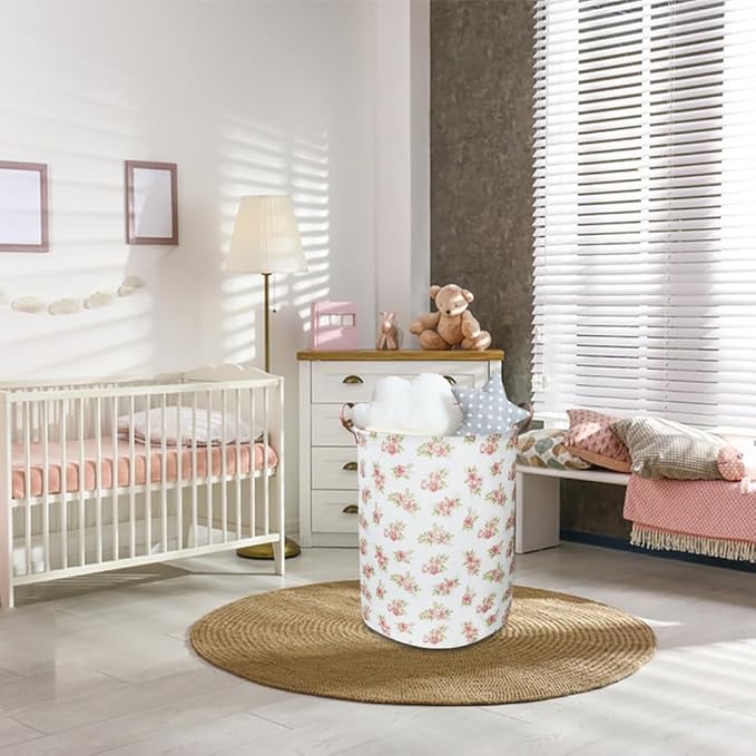 Pink Flower Laundry Hamper, laundry Basket, Nursery Hamper,Waterproof Storage Bin for Bedroom,Clothes Organizer Basket, Room Decor(Pink Flower)