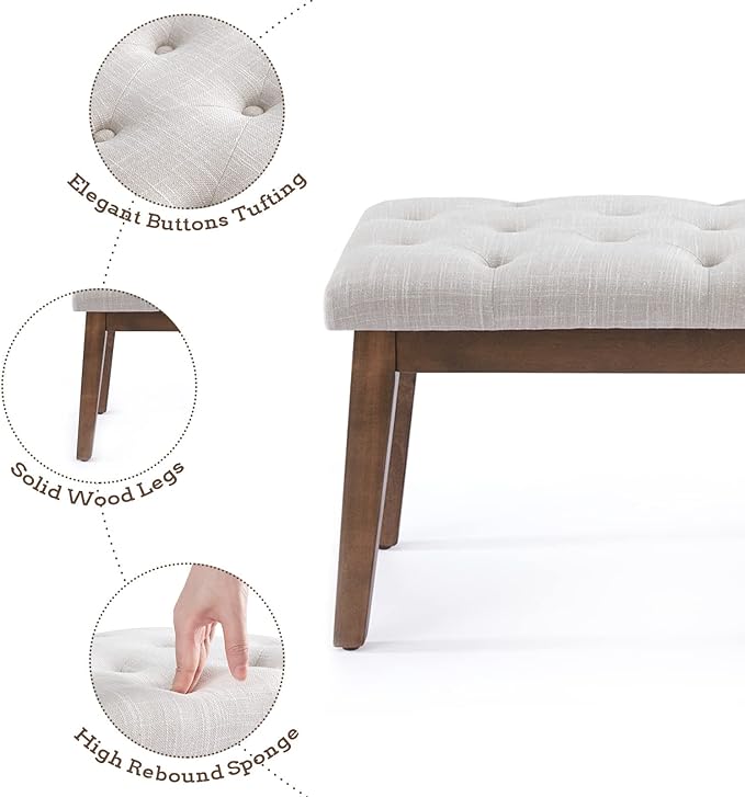 HUIMO Bedroom Bench for End of Bed, Upholstered Dining Seat for Kitchen, Button-Tufted Ottoman Bench for Entryway and Living Room, Beige