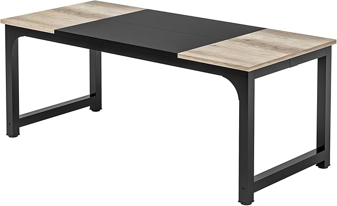 Tribesigns Modern Computer Desk, 70.8 x 31.5 inch Large Office Desk Computer Table Study Writing Desk Workstation for Home Office, Black Metal Frame, Grey Oak