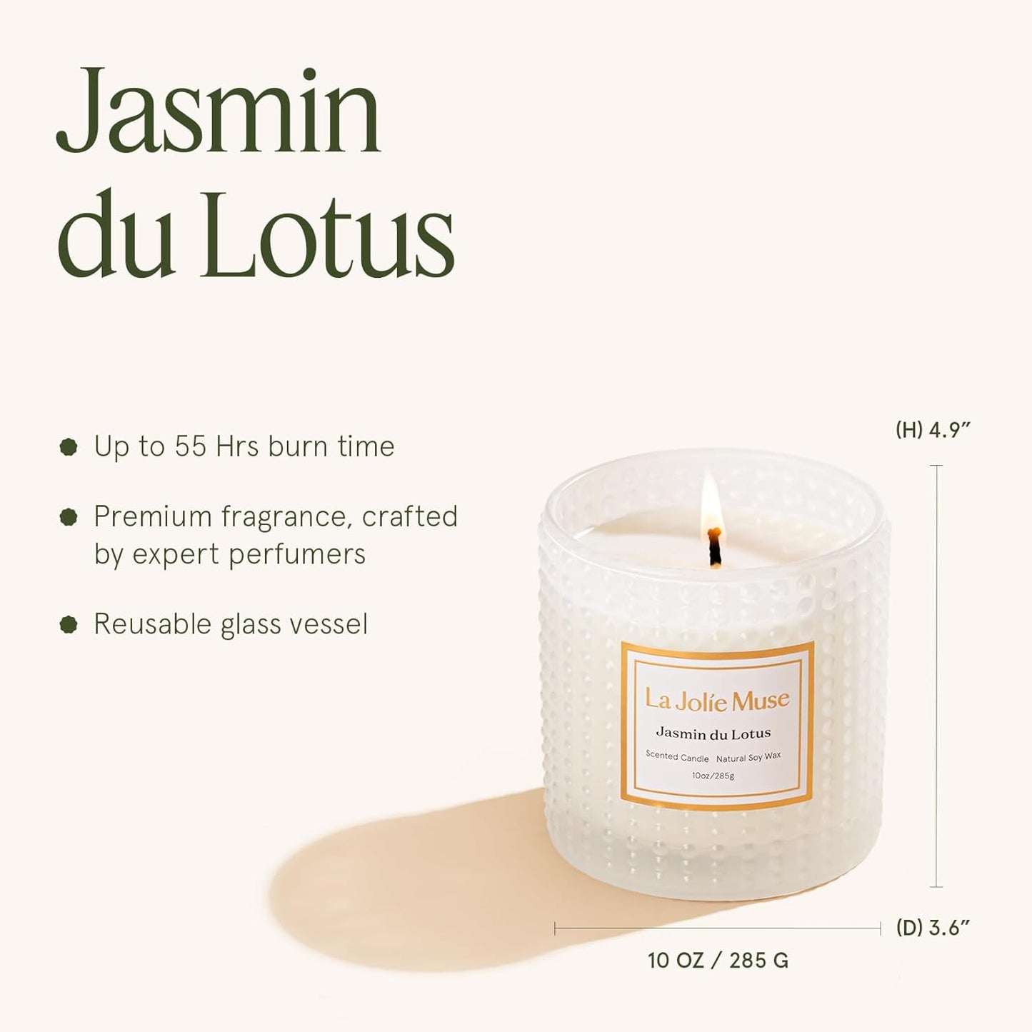 LA JOLIE MUSE Jasmine du Lotus Scented Candles - Ivy, Jasmine, Cedarwood | 10 oz Natural Soy Wax | 55 Hours Clean Burn | Floral Scented Candle | Gift-Ready for Hosts & Gatherings