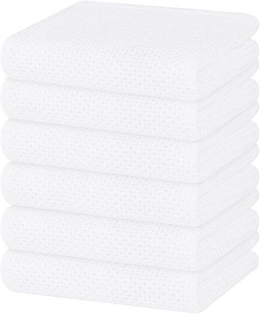 Homaxy 100% Cotton Waffle Weave Kitchen Dish Towels, Ultra Soft Absorbent Quick Drying Cleaning Towel, 13 x 28 Inches, 6-Pack, White